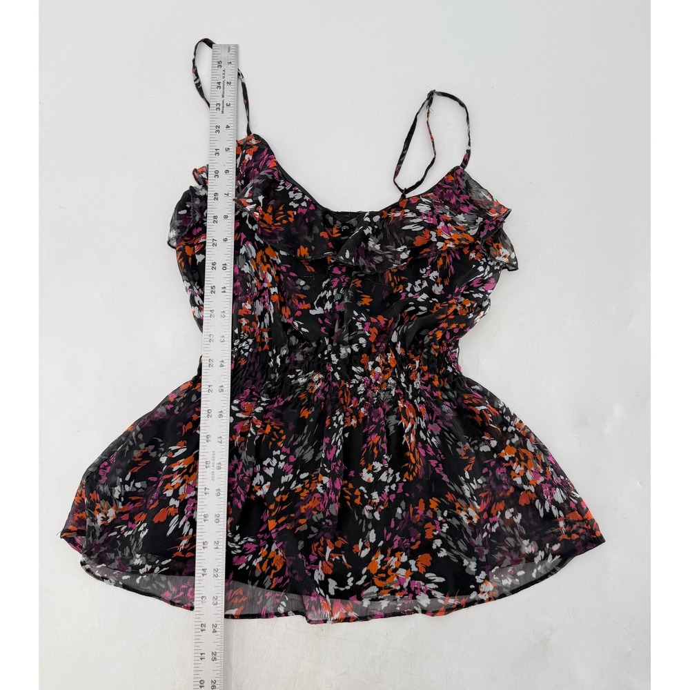 Candies Floral Cami Top Ruffle‎ Trim Sheer Overlay Blouse Summer Small FLAWS - Picture 9 of 10